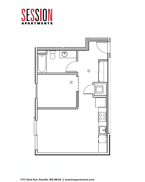 Floor plan for 1 bed, 1 bath, 520 sqft